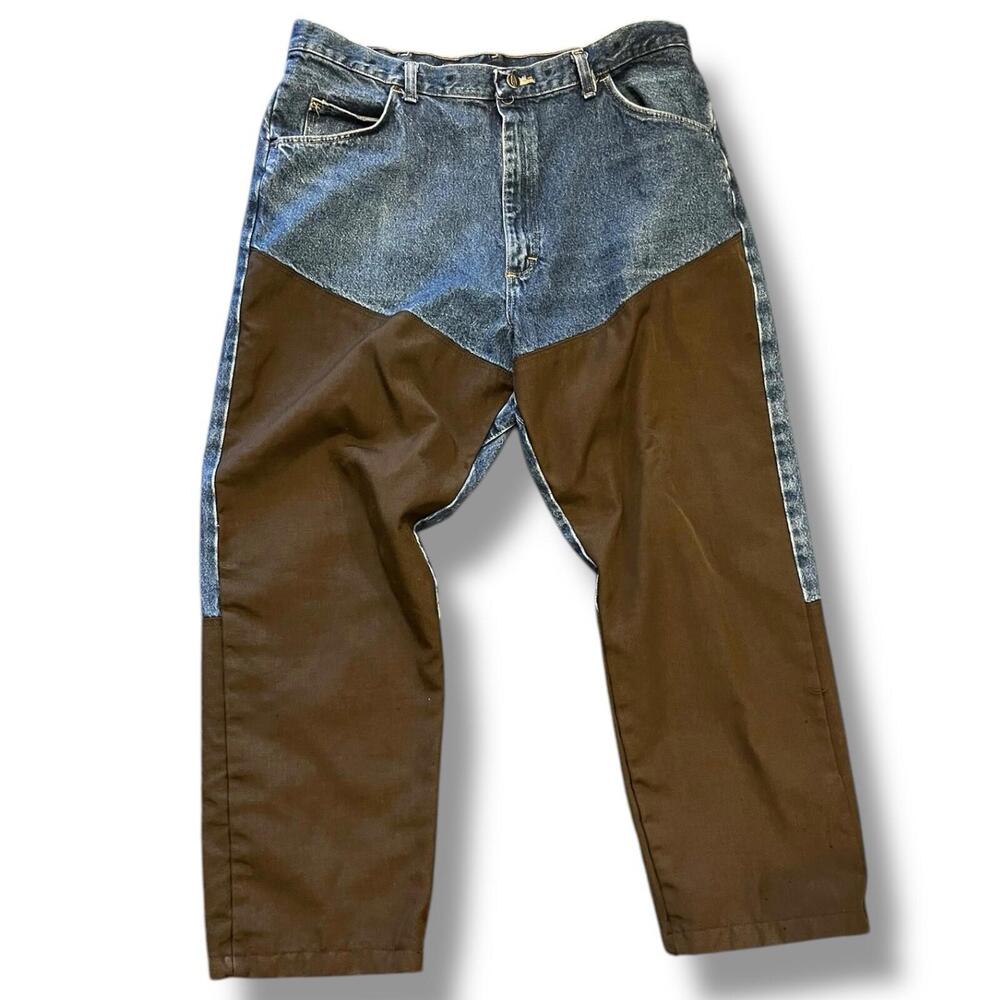 Wrangler Jeans Mens 40x30 Pro Gear‎ Brush Field Blue Denim Brown Canvas PG101AN